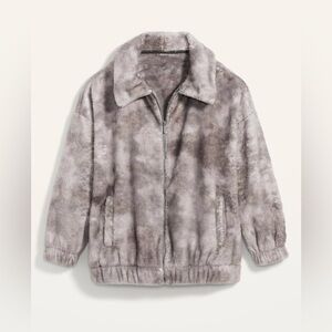 Old Navy Teddy Sherpa Zip Lounge Jacket - Gray Size Small